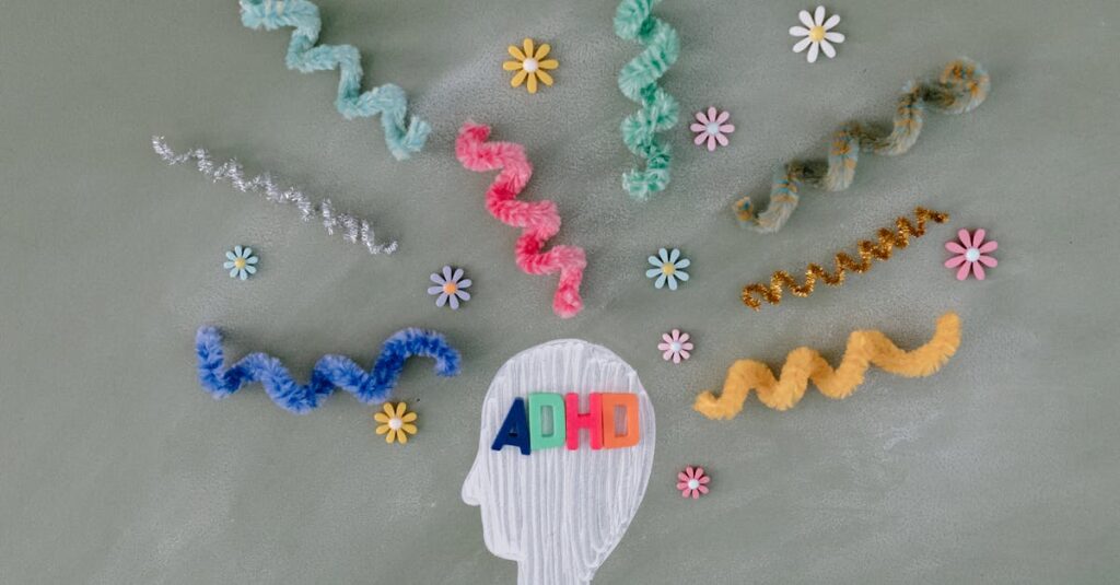 Creative illustration highlighting ADHD awareness with colorful brain imagery.