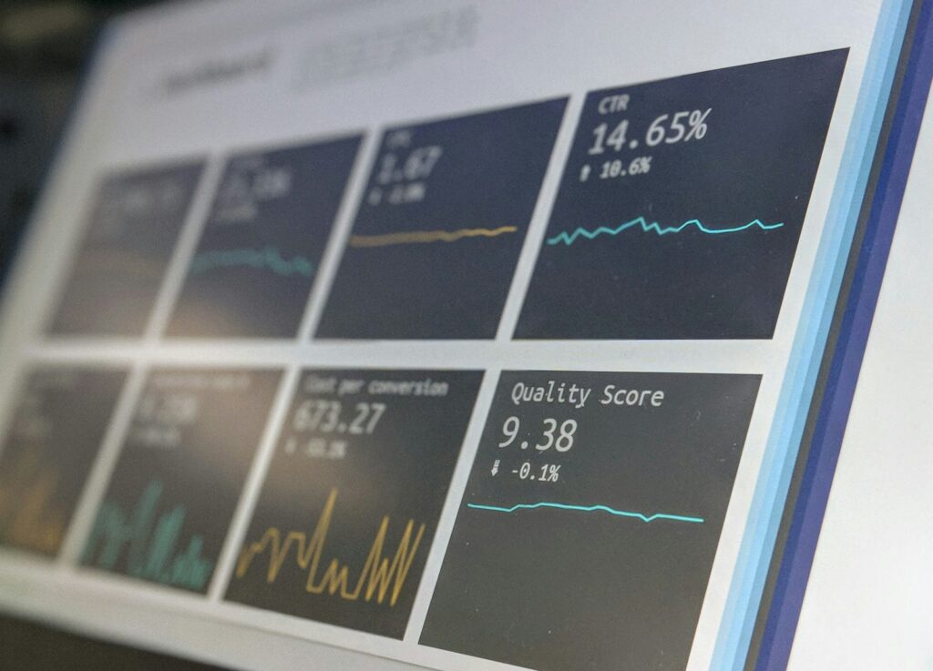 Data dashboard screen showing charts and metrics representing PopAi AI spreadsheet analysis